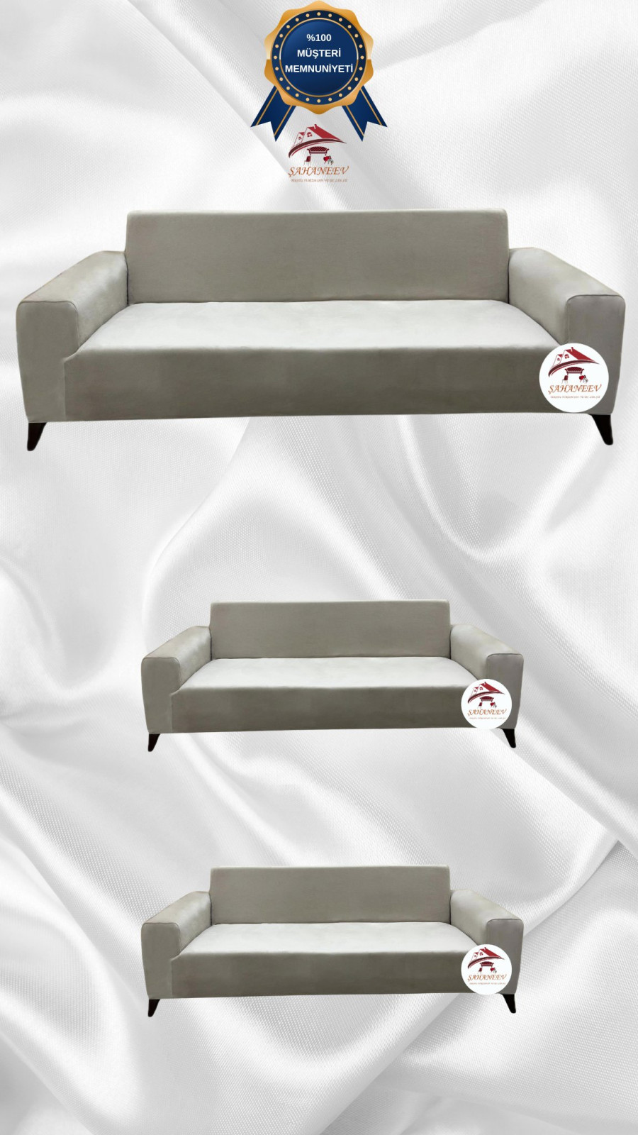 İtalyan Süet Kumaş Elastik Esnek Koruyucu Giydirme Koltuk Örtüsü Bej Renk 3+2+2 (3 Parça Set) Özel Ölçü