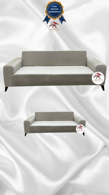 İtalyan Süet Kumaş Elastik Esnek Koruyucu Giydirme Koltuk Örtüsü Bej Renk 3+2 (2 Parça Set)