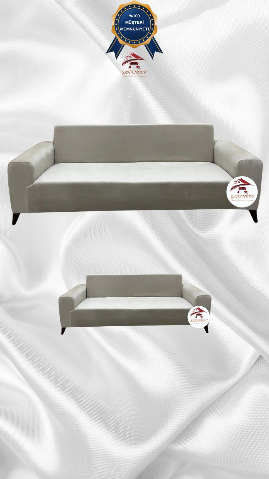 İtalyan Süet Kumaş Elastik Esnek Koruyucu Giydirme Koltuk Örtüsü Bej Renk 3+2 (2 Parça Set)