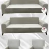 Italian Suede Fabric Elastic Flexible Protective Cover Sofa Cover Beige Color 3+3+1+1 (4 Piece Set)