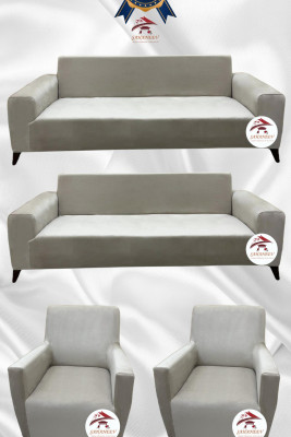 İtalyan Süet Kumaş Elastik Esnek Koruyucu Giydirme Koltuk Örtüsü Bej Renk 3+3+1+1 (4 Parça Set)