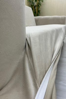 İtalyan Süet Kumaş Elastik Esnek Koruyucu Giydirme Koltuk Örtüsü Bej Renk 3+3+1+1 (4 Parça Set)