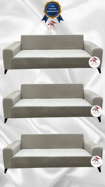 Italian Suede Fabric Elastic Flexible Protective Cover Sofa Cover Beige Color 3+3+3 (3 Piece Set)
