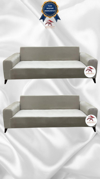 İtalyan Süet Kumaş Elastik Esnek Koruyucu Giydirme Koltuk Örtüsü Bej Renk 3+3 (2 Parça Set)