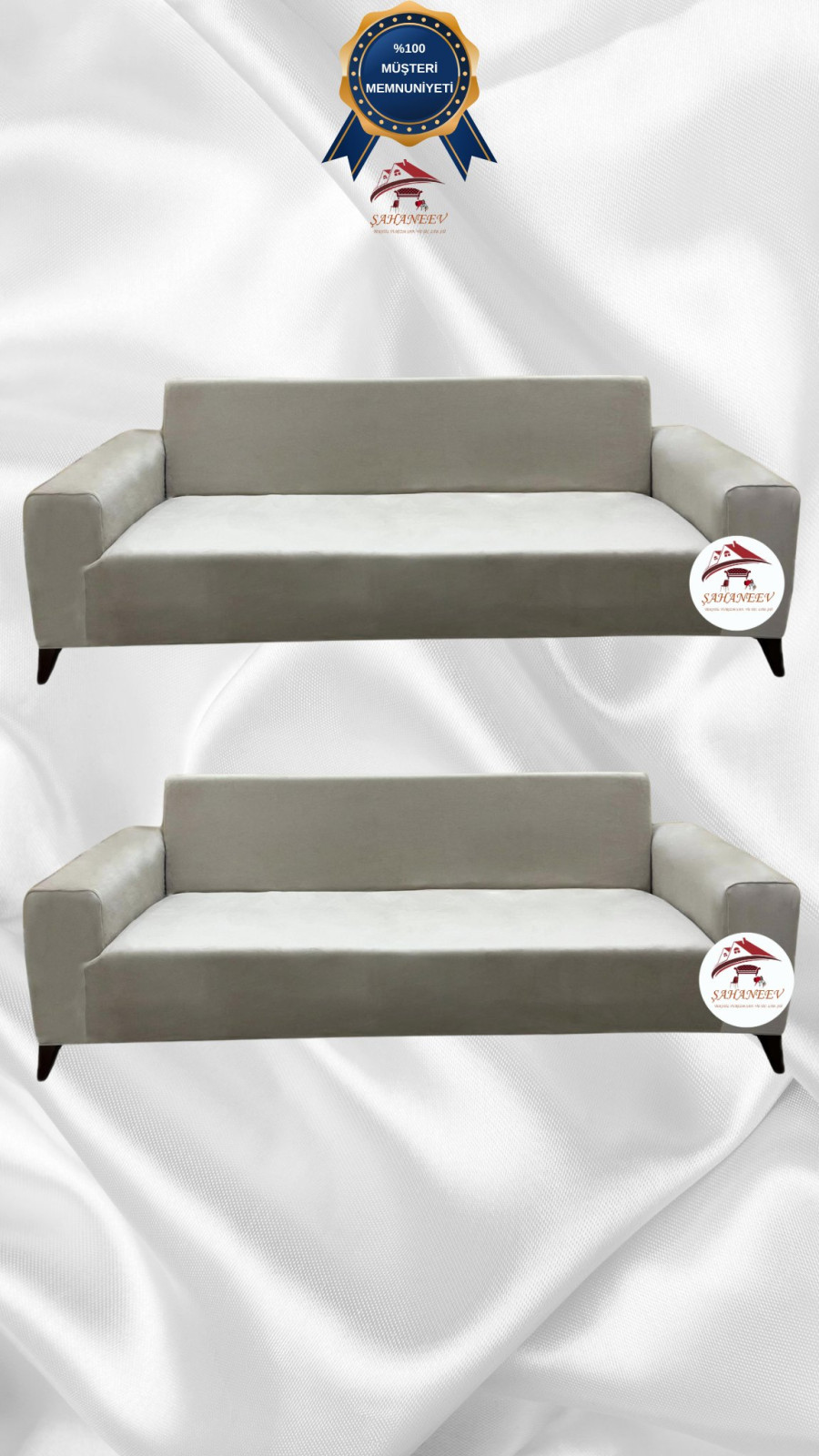 İtalyan Süet Kumaş Elastik Esnek Koruyucu Giydirme Koltuk Örtüsü Bej Renk 3+3 (2 Parça Set)