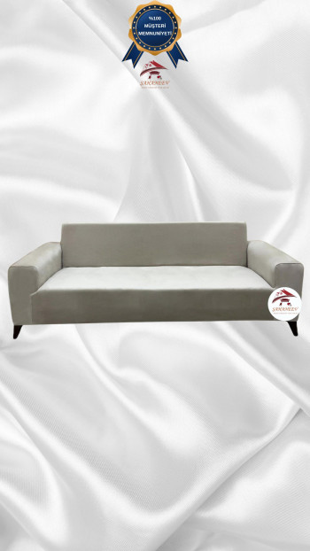 İtalyan Süet Kumaş Elastik Esnek Koruyucu Giydirme Koltuk Örtüsü Bej Renk 3'lü Set (1 Parça)