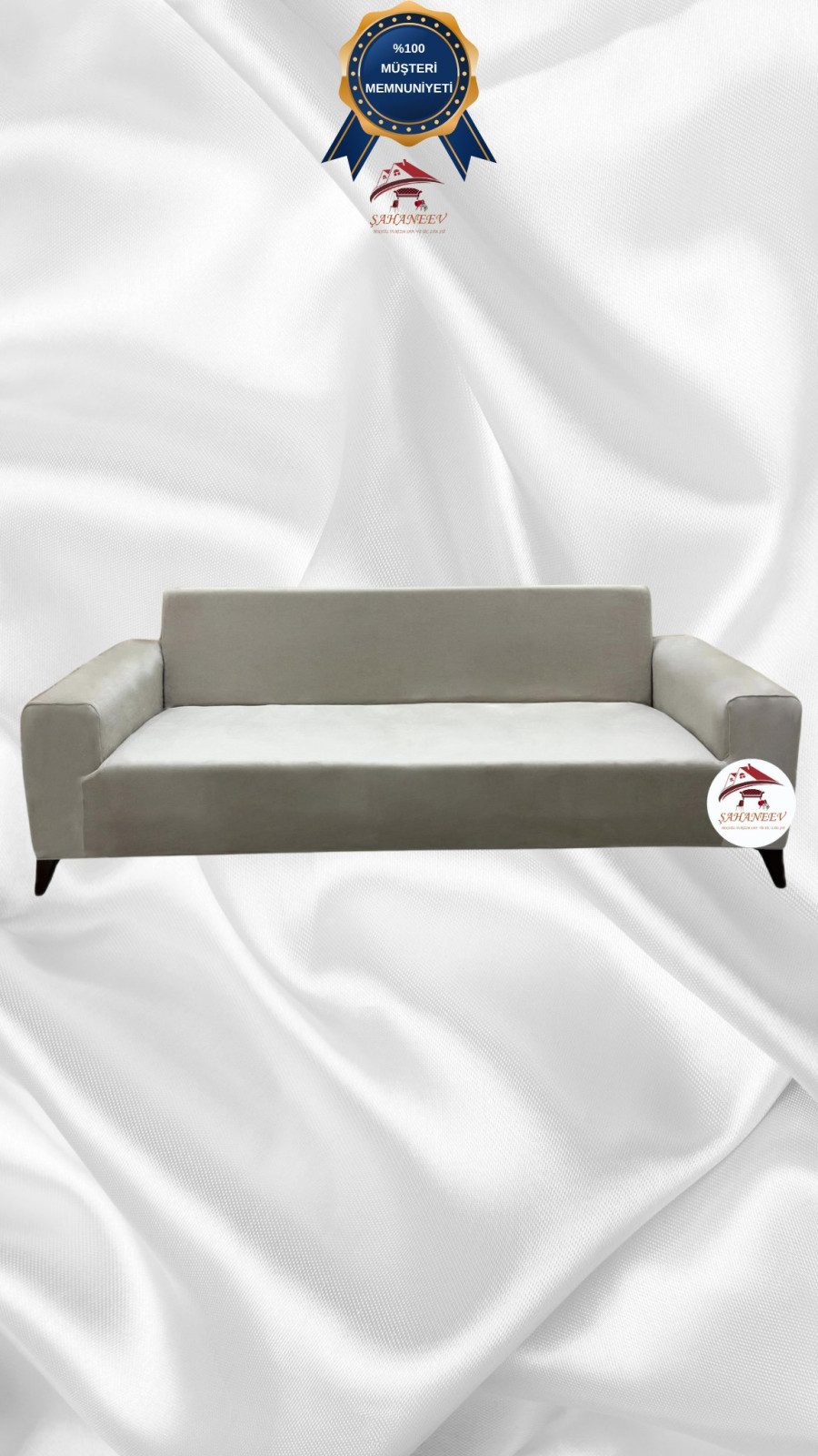 İtalyan Süet Kumaş Elastik Esnek Koruyucu Giydirme Koltuk Örtüsü Bej Renk 3'lü Set (1 Parça) Özel Ölçü