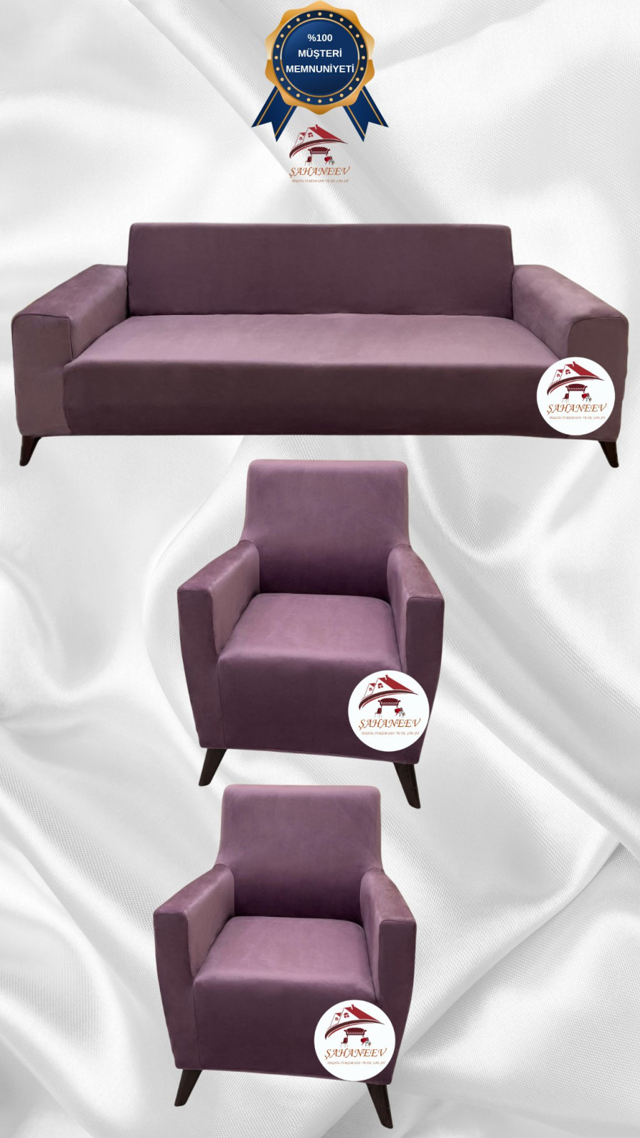 İtalyan Süet Kumaş Elastik Esnek Koruyucu Giydirme Koltuk Örtüsü Gülkurusu Renk 3+1+1 (3 Parça Set) Özel Ölçü