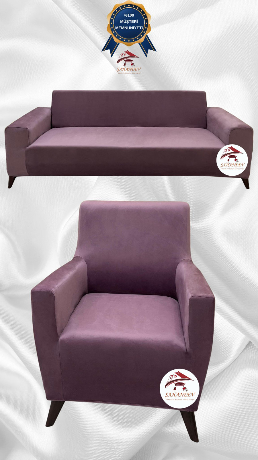 İtalyan Süet Kumaş Elastik Esnek Koruyucu Giydirme Koltuk Örtüsü Gülkurusu Renk 3+1 (2 Parça Set) Özel Ölçü