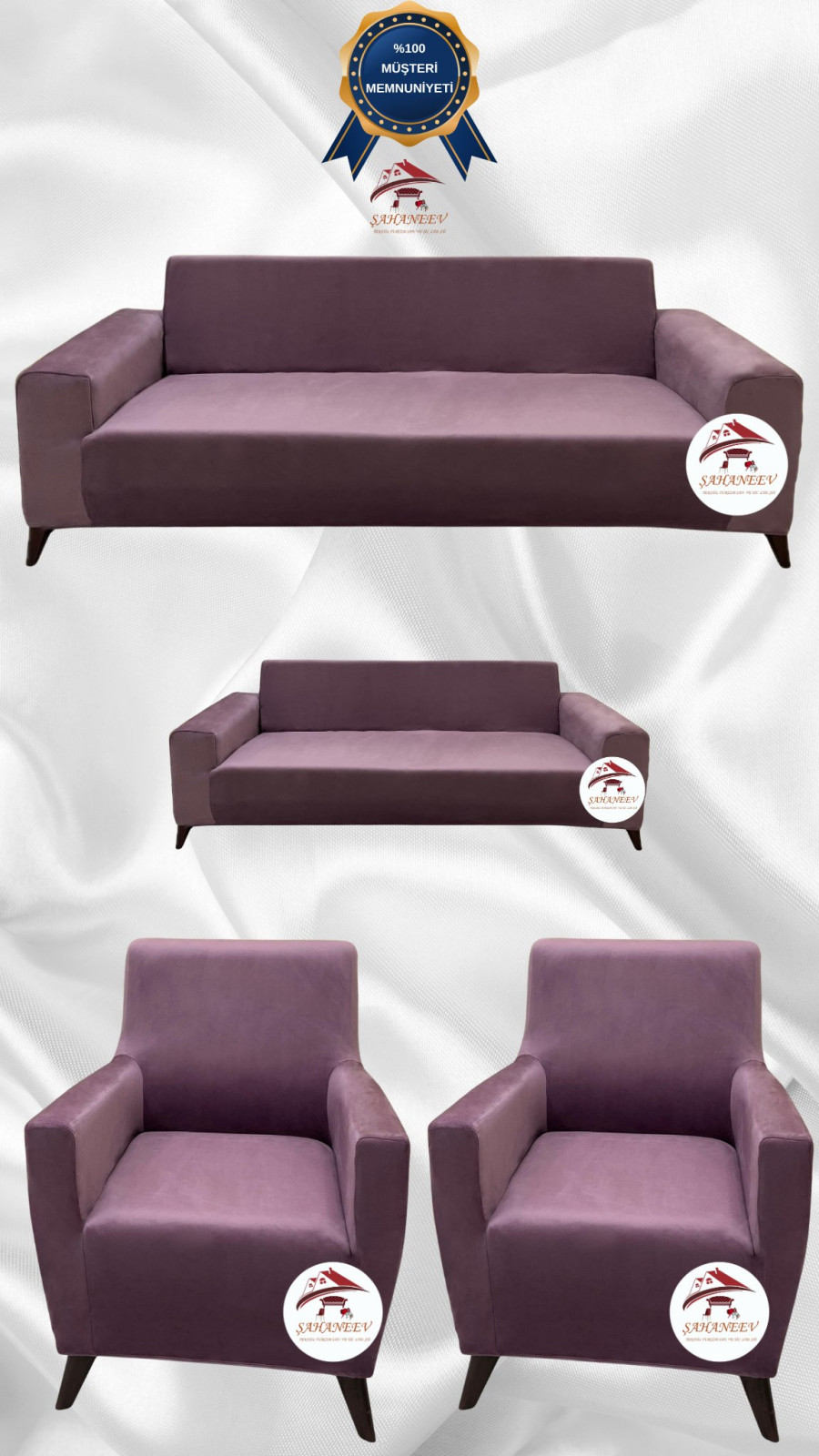 Italian Suede Fabric Elastic Flexible Protective Cover Sofa Cover Rose Color 3+2+1+1 (4 Piece Set)