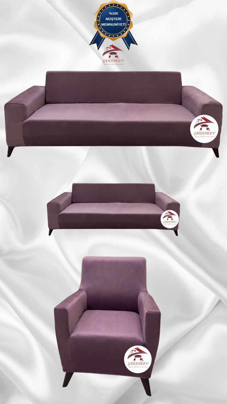 İtalyan Süet Kumaş Elastik Esnek Koruyucu Giydirme Koltuk Örtüsü Gülkurusu Renk 3+2+1 (3 Parça Set)