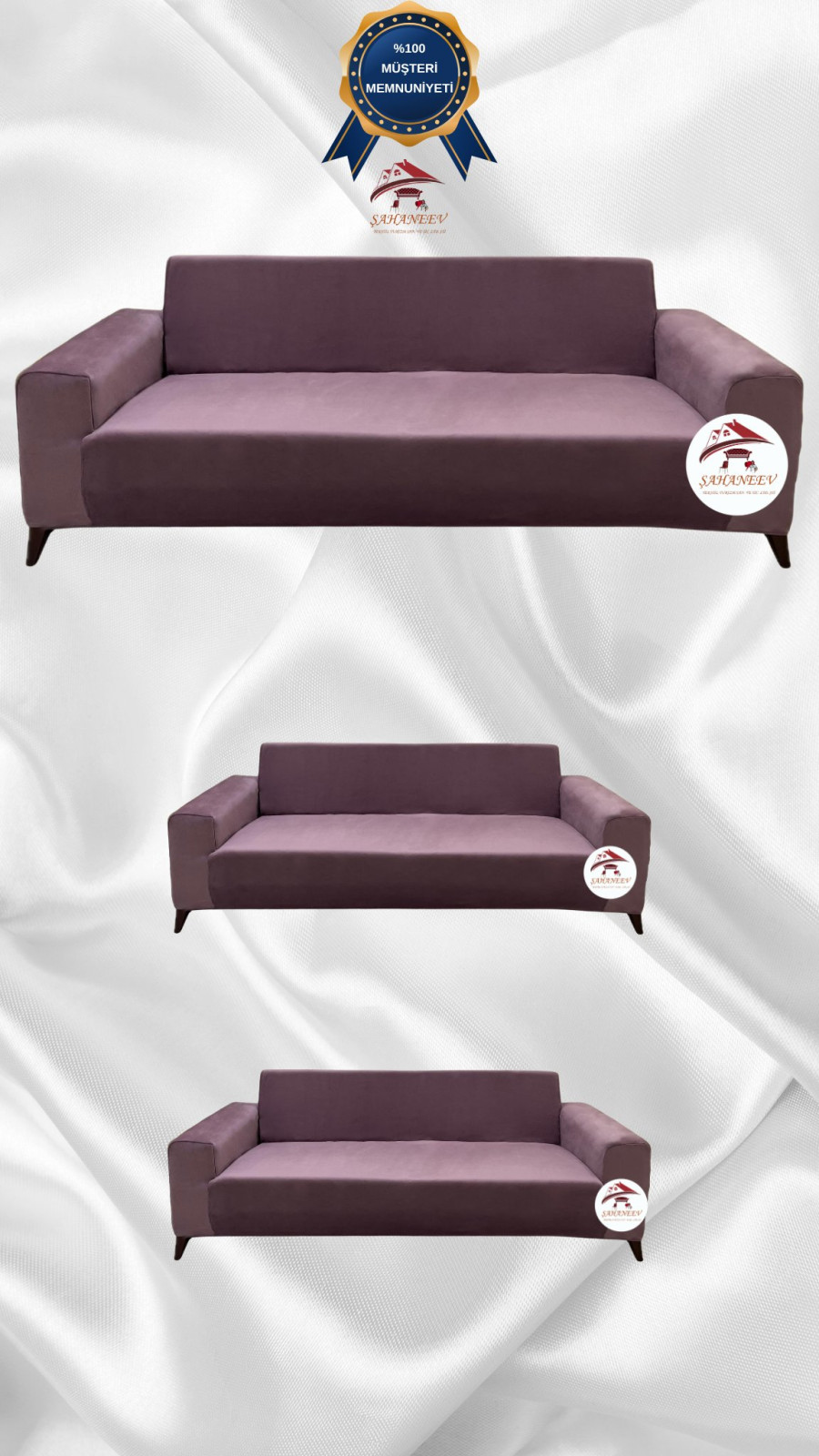 İtalyan Süet Kumaş Elastik Esnek Koruyucu Giydirme Koltuk Örtüsü Gülkurusu Renk 3+2+2 (3 Parça Set) Özel Ölçü