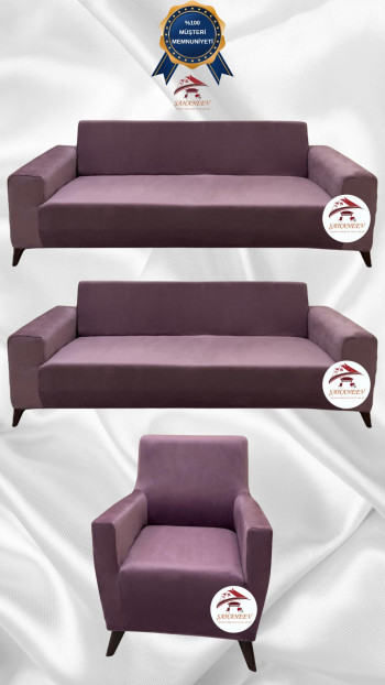 İtalyan Süet Kumaş Elastik Esnek Koruyucu Giydirme Koltuk Örtüsü Gülkurusu Renk 3+3+1 (3 Parça Set)