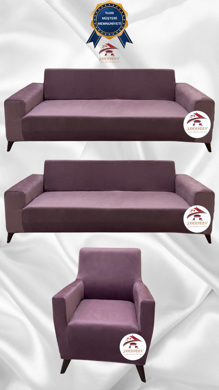 İtalyan Süet Kumaş Elastik Esnek Koruyucu Giydirme Koltuk Örtüsü Gülkurusu Renk 3+3+1 (3 Parça Set) Özel Ölçü