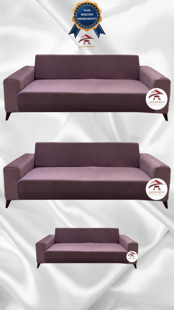 İtalyan Süet Kumaş Elastik Esnek Koruyucu Giydirme Koltuk Örtüsü Gülkurusu Renk 3+3+2 (3 Parça Set)