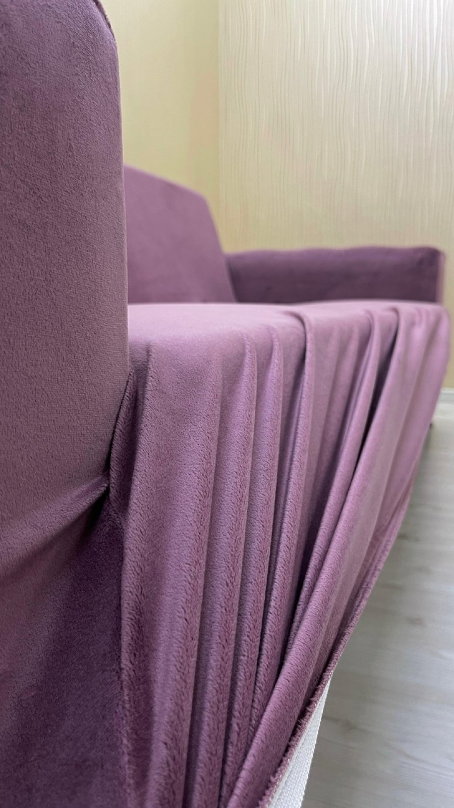 Italian Suede Fabric Elastic Flexible Protective Cover Sofa Cover Rose Color 3-Seater Set (1 Piece)