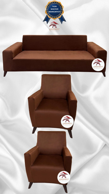 Italian Suede Fabric Elastic Flexible Protective Cover Sofa Cover Brown Color 3+1+1 (3 Piece Set)