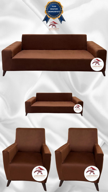 Italian Suede Fabric Elastic Flexible Protective Cover Sofa Cover Brown Color 3+2+1+1 (4 Piece Set)