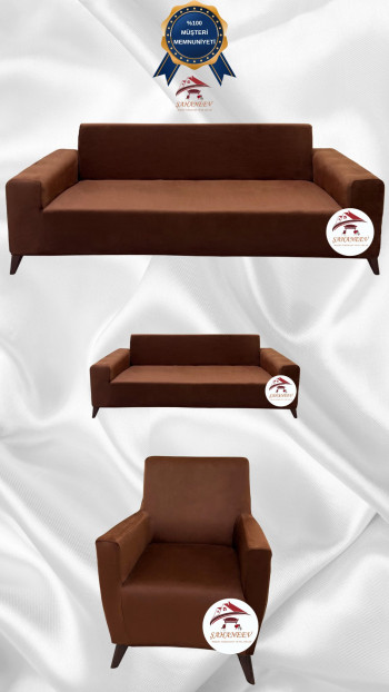 Italian Suede Fabric Elastic Flexible Protective Cover Sofa Cover Brown Color 3+2+1 (3 Piece Set)