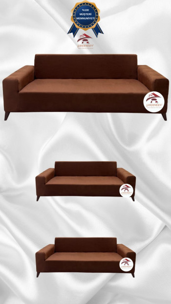 Italian Suede Fabric Elastic Flexible Protective Cover Sofa Cover Brown Color 3+2+2 (3 Piece Set)