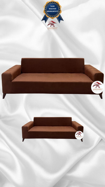 Italian Suede Fabric Elastic Flexible Protective Cover Sofa Cover Brown Color 3+2 (2 Piece Set)