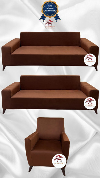 Italian Suede Fabric Elastic Flexible Protective Cover Sofa Cover Brown Color 3+3+1 (3 Piece Set)