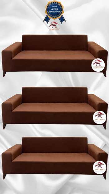 Italian Suede Fabric Elastic Flexible Protective Cover Sofa Cover Brown Color 3+3+3 (3 Piece Set)