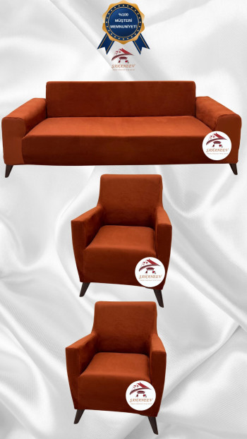 Italian Suede Fabric Elastic Flexible Protective Cover Sofa Cover Brick Color 3+1+1 (3 Piece Set)