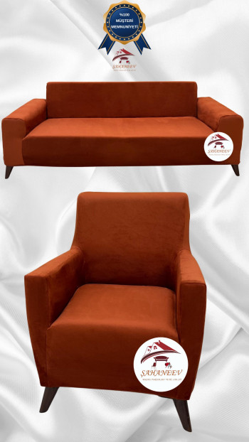 Italian Suede Fabric Elastic Flexible Protective Cover Sofa Cover Brick Color 3+1 (2 Piece Set)