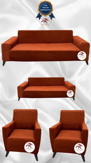 Italian Suede Fabric Elastic Flexible Protective Cover Sofa Cover Brick Color 3+2+1+1 (4 Piece Set)