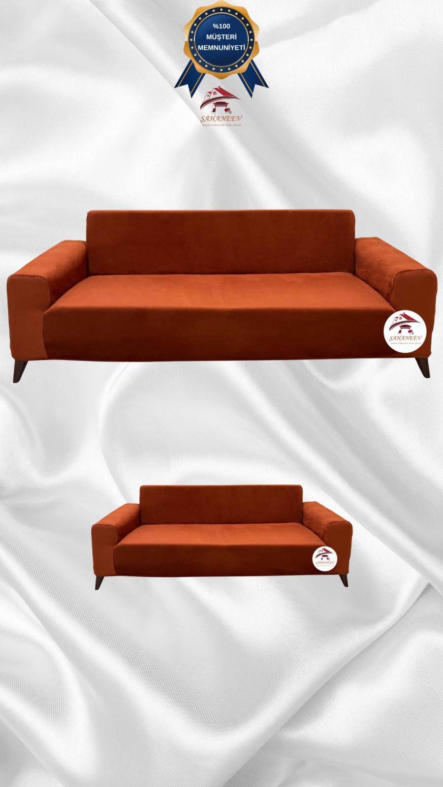 İtalyan Süet Kumaş Elastik Esnek Koruyucu Giydirme Koltuk Örtüsü Kiremit Renk 3+2 (2 Parça Set)