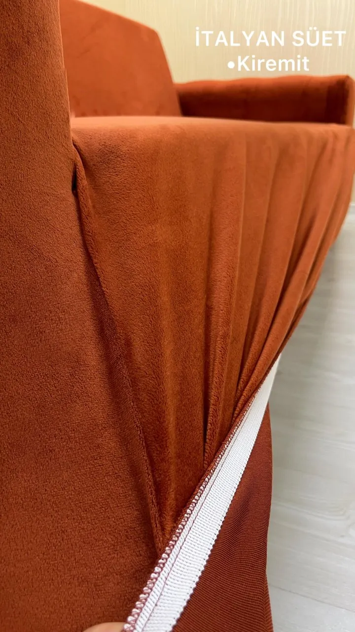 Italian Suede Fabric Elastic Flexible Protective Cover Sofa Cover Brick Color 3+3+1+1 (4 Piece Set)