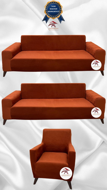 Italian Suede Fabric Elastic Flexible Protective Cover Sofa Cover Brick Color 3+3+1 (3 Piece Set)