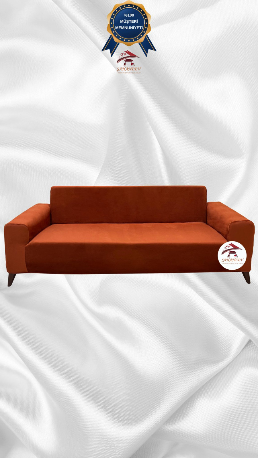İtalyan Süet Kumaş Elastik Esnek Koruyucu Giydirme Koltuk Örtüsü Kiremit Renk 3'lü Set (1 Parça)