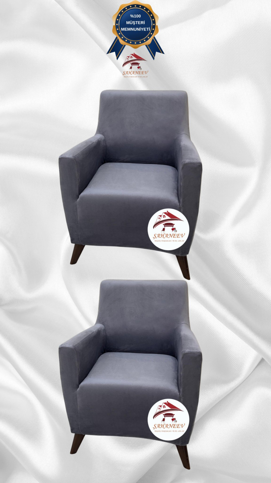 İtalyan Süet Kumaş Elastik Esnek Koruyucu Giydirme Koltuk Örtüsü Koyu Gri Renk 1+1 (2 Parça Set) Özel Ölçü