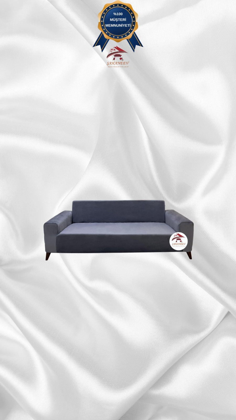 İtalyan Süet Kumaş Elastik Esnek Koruyucu Giydirme Koltuk Örtüsü Koyu Gri Renk 2'li Set (1 Parça)