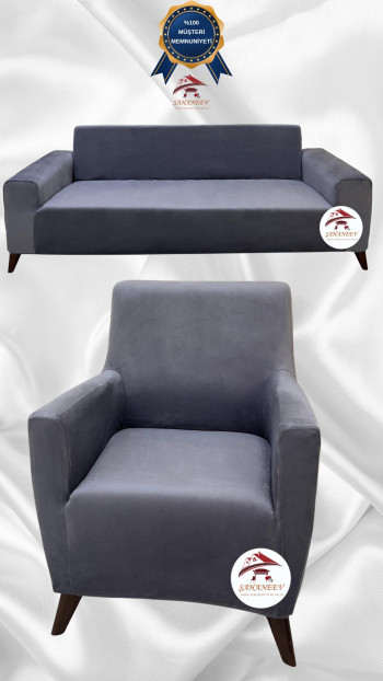 İtalyan Süet Kumaş Elastik Esnek Koruyucu Giydirme Koltuk Örtüsü Koyu Gri Renk 3+1 (2 Parça Set)