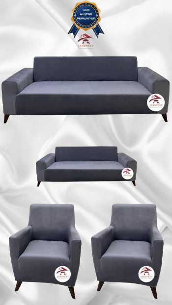 Italian Suede Fabric Elastic Flexible Protective Cover Sofa Cover Dark Gray Color 3+2+1+1 (4 Piece Set)