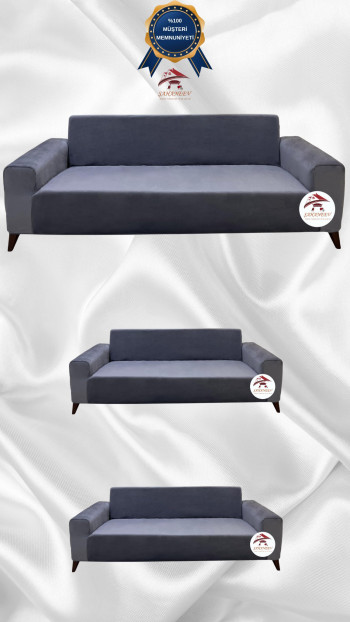 İtalyan Süet Kumaş Elastik Esnek Koruyucu Giydirme Koltuk Örtüsü Koyu Gri Renk 3+2+2 (3 Parça Set) Özel Ölçü