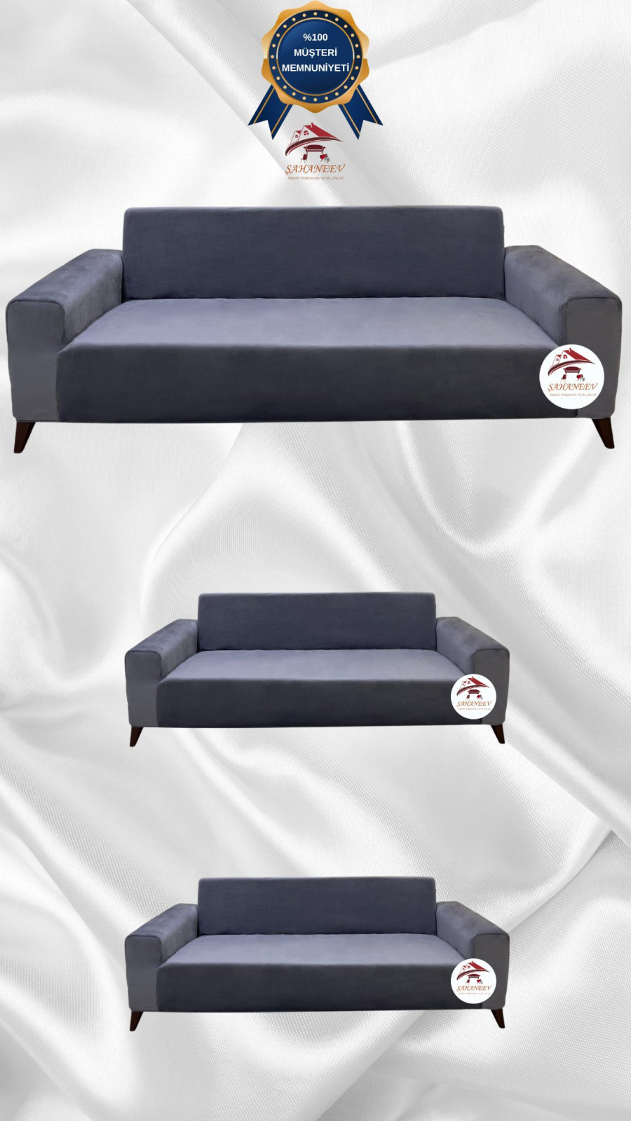 İtalyan Süet Kumaş Elastik Esnek Koruyucu Giydirme Koltuk Örtüsü Koyu Gri Renk 3+2+2 (3 Parça Set) Özel Ölçü