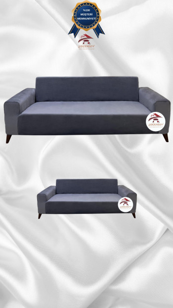 İtalyan Süet Kumaş Elastik Esnek Koruyucu Giydirme Koltuk Örtüsü Koyu Gri Renk 3+2 (2 Parça Set)