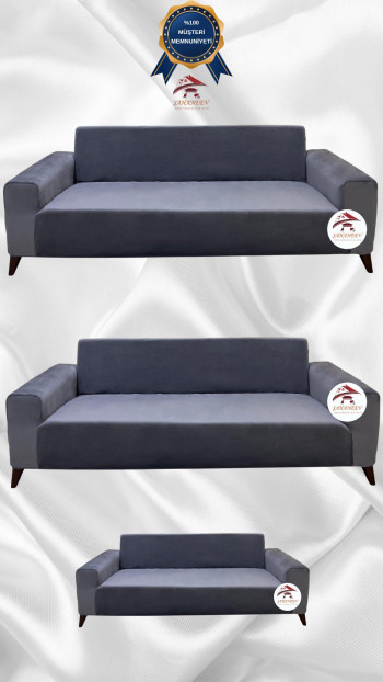 İtalyan Süet Kumaş Elastik Esnek Koruyucu Giydirme Koltuk Örtüsü Koyu Gri Renk 3+3+2 (3 Parça Set)