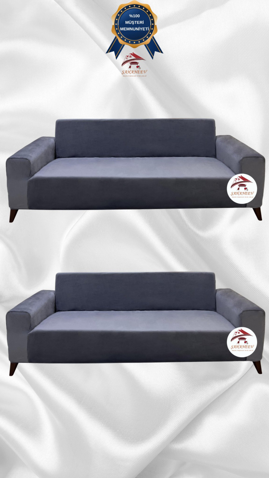 İtalyan Süet Kumaş Elastik Esnek Koruyucu Giydirme Koltuk Örtüsü Koyu Gri Renk 3+3 (2 Parça Set)