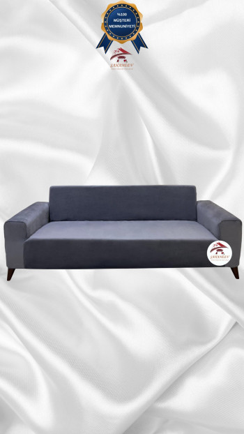 İtalyan Süet Kumaş Elastik Esnek Koruyucu Giydirme Koltuk Örtüsü Koyu Gri Renk 3'lü Set (1 Parça)