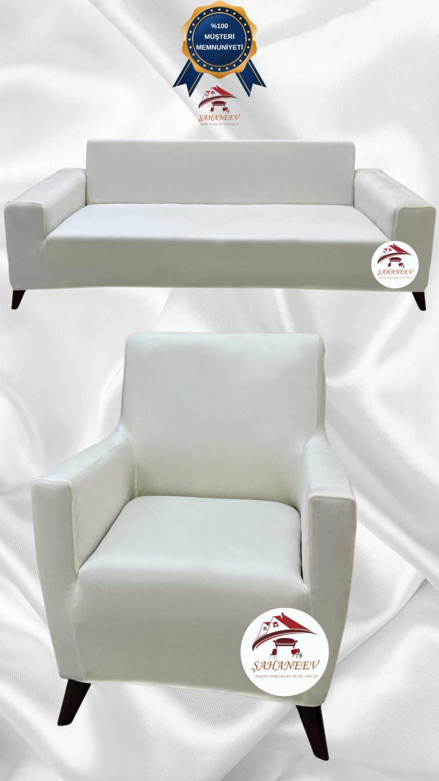 İtalyan Süet Kumaş Elastik Esnek Koruyucu Giydirme Koltuk Örtüsü Krem Renk 3+1 (2 Parça Set) Özel Ölçü