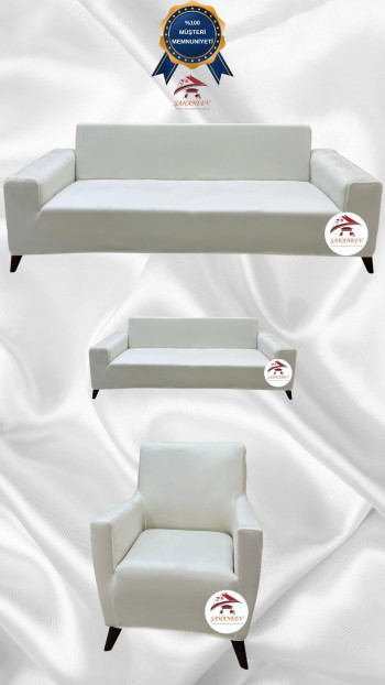 İtalyan Süet Kumaş Elastik Esnek Koruyucu Giydirme Koltuk Örtüsü Krem Renk 3+2+1 (3 Parça Set)