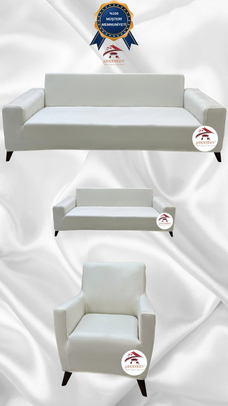 İtalyan Süet Kumaş Elastik Esnek Koruyucu Giydirme Koltuk Örtüsü Krem Renk 3+2+1 (3 Parça Set)