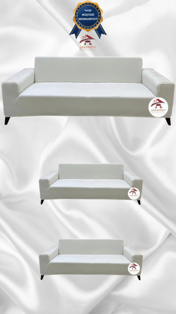 İtalyan Süet Kumaş Elastik Esnek Koruyucu Giydirme Koltuk Örtüsü Krem Renk 3+2+2 (3 Parça Set) Özel Ölçü