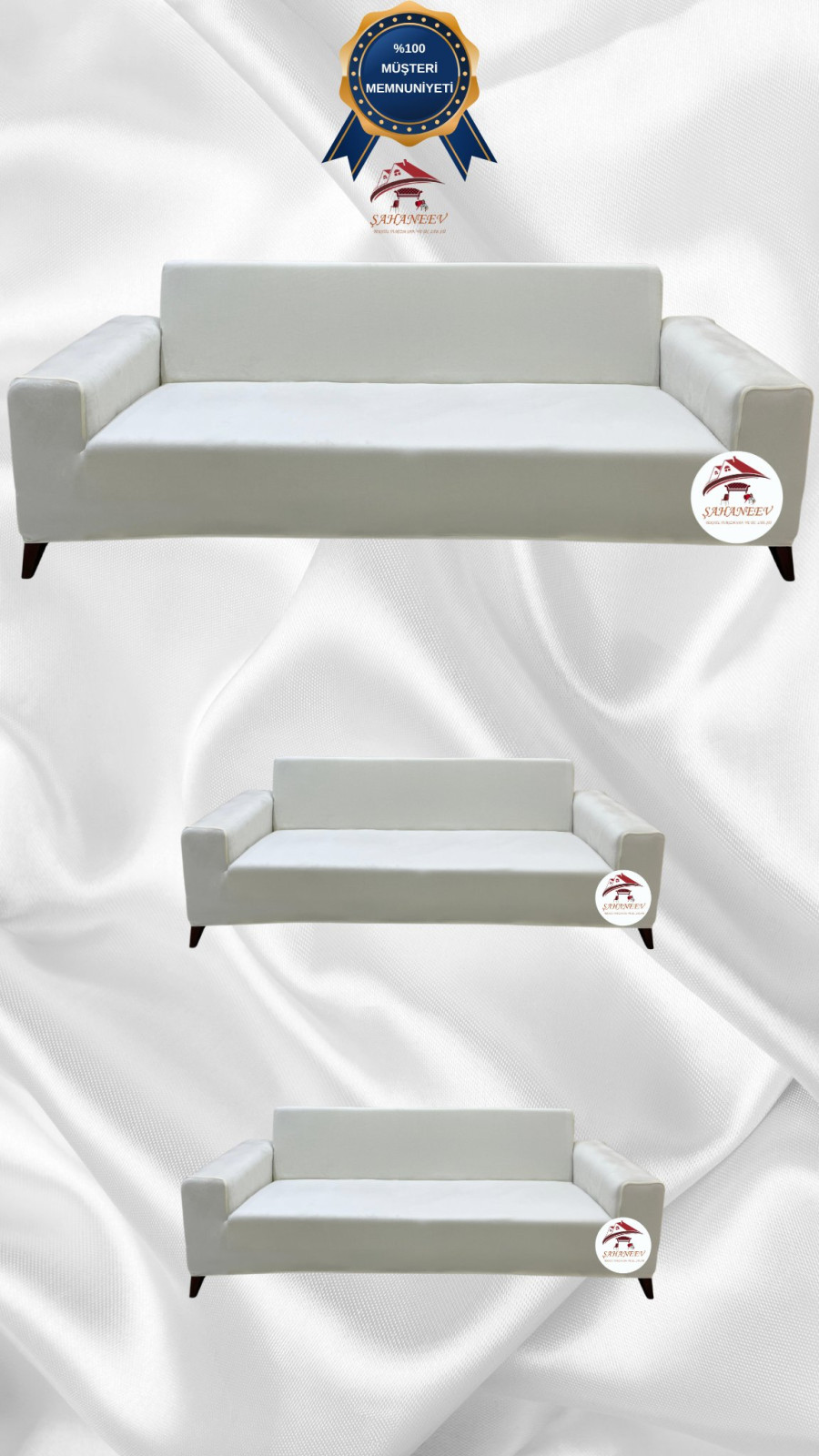 İtalyan Süet Kumaş Elastik Esnek Koruyucu Giydirme Koltuk Örtüsü Krem Renk 3+2+2 (3 Parça Set) Özel Ölçü