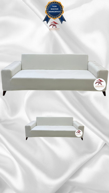 İtalyan Süet Kumaş Elastik Esnek Koruyucu Giydirme Koltuk Örtüsü Krem Renk 3+2 (2 Parça Set)